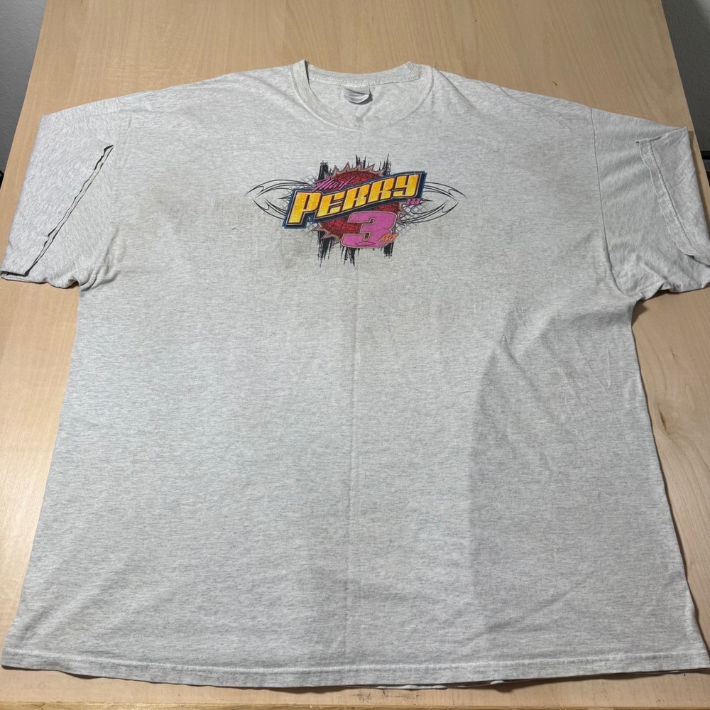 Vintage Kim Perry Racing T Shirt Adult 4XL Heather Gray Race Car Tee